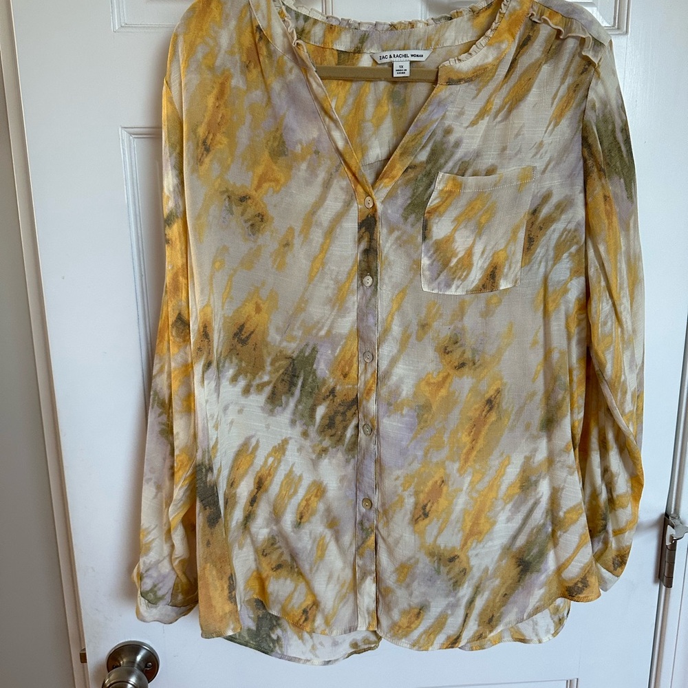 Zac & Rachel Yellow and Green Abstract Blouse